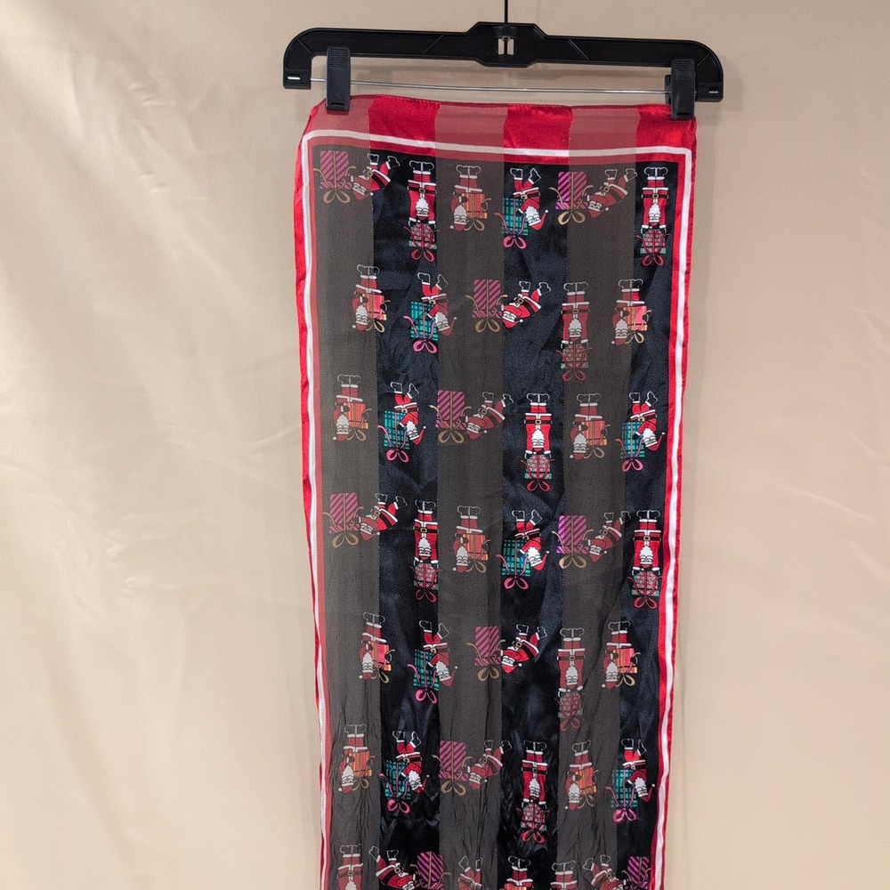 Unbranded Santa Claus Christmas Holiday Scarf Black Red Striped Festive Wrap - Picture 2 of 5